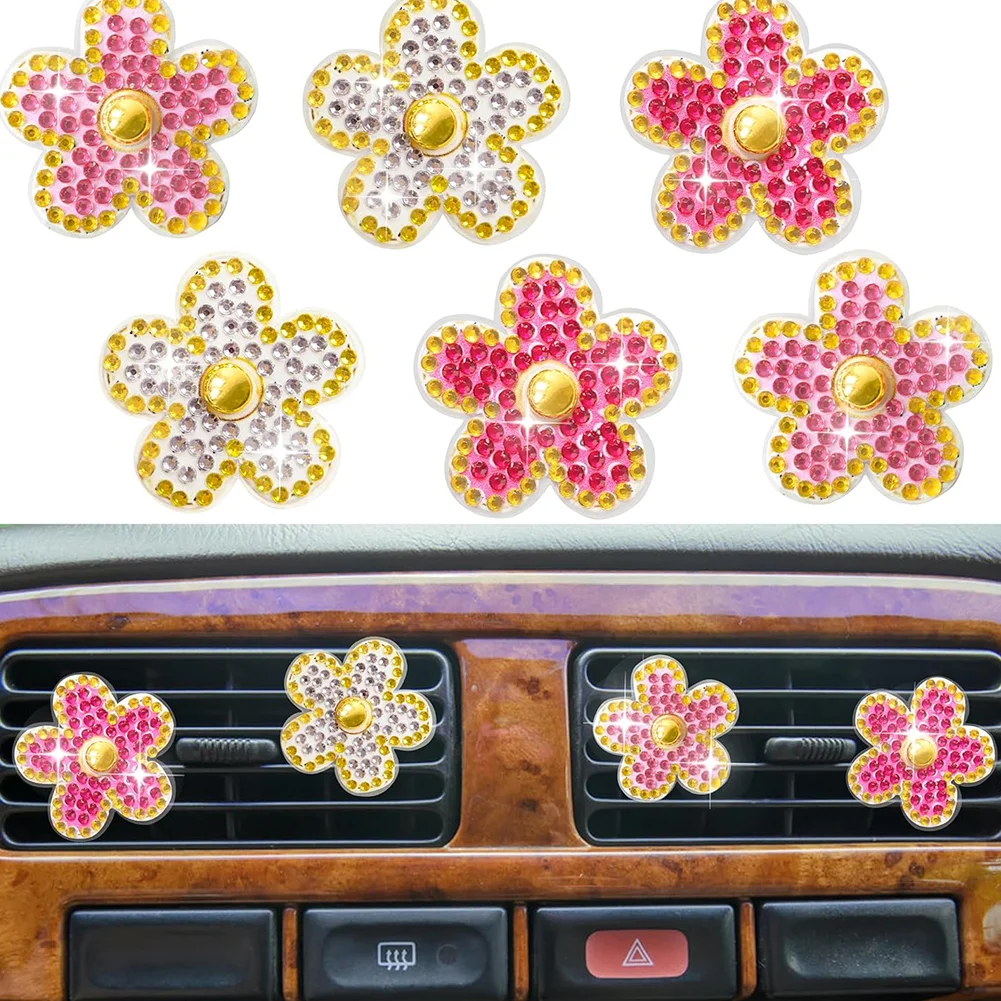 6Pcs Flower Diamond Painting Car Air Vent Clips Car Decor for Women Girls