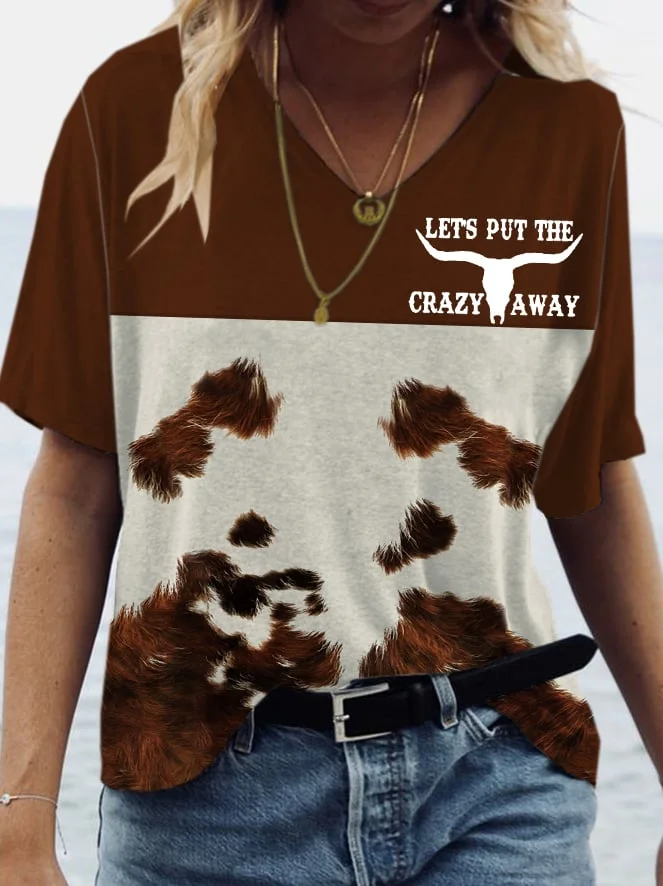 Women's Casual Let's Put the Crazy Away Print Printed Short Sleeve T-Shirt