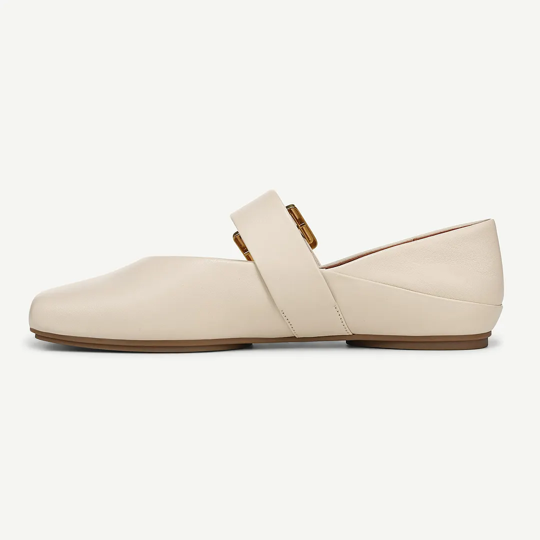 Square Toe Flat Casual Buckle Mary Jane Shoes for Women in Ivory