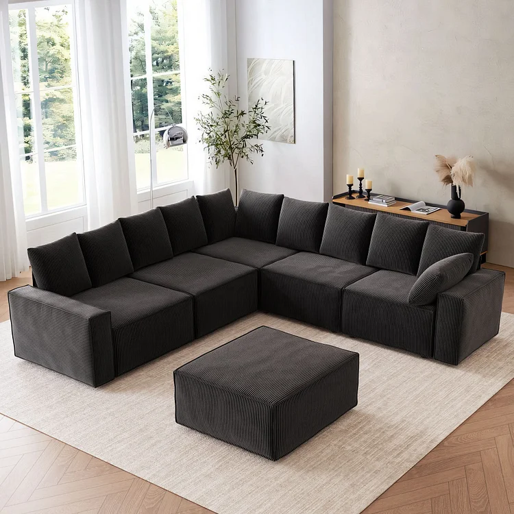Shopicco Living Room Modular Couch 6-Pieces Set, Wide Armrests