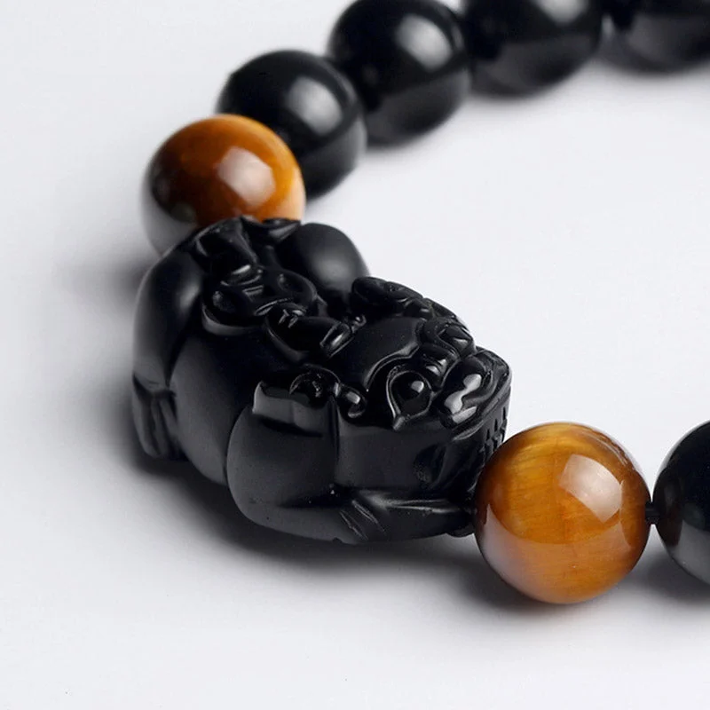 FengShui PiXiu Rainbow Obsidian Tiger Eye Wealth Bracelet