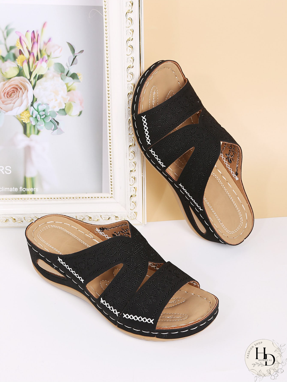 Flower Embroidered Casual Beach Sandals Slippers