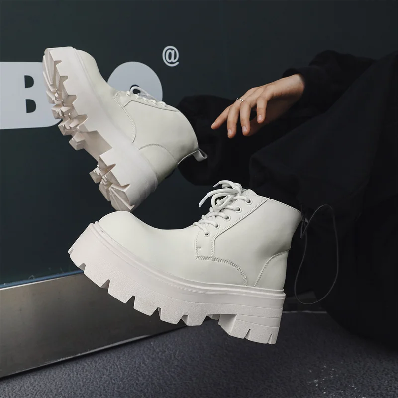 Qengg Qengg Boots Men In Autumn And Winter Increased Tooling Locomotive Wind Super Fire Leather Boots Big Head Advanced Sense Ankle Boots 9133-Y