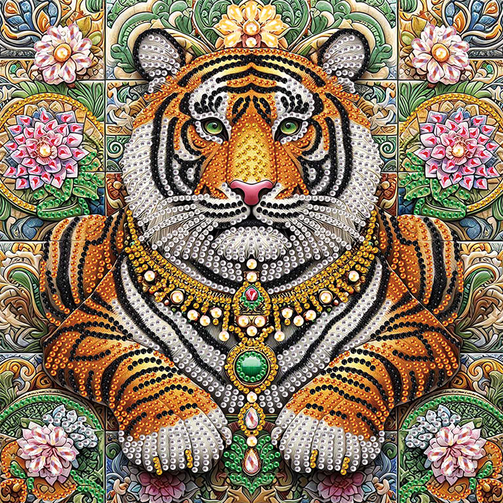 Lion In The Flower Bush 30*30cm(canvas) special shaped drill diamond painting