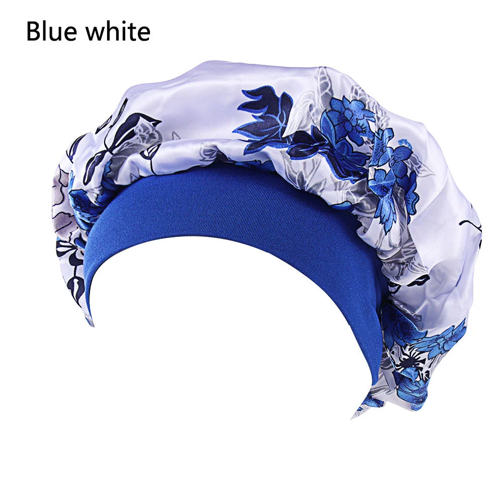 Printing Satin Bonnet For Women Elastic Wide Band Night Sleep Satin Hat Chemo Caps Hair Loss Cover Fashion Head Wrap Hair Care