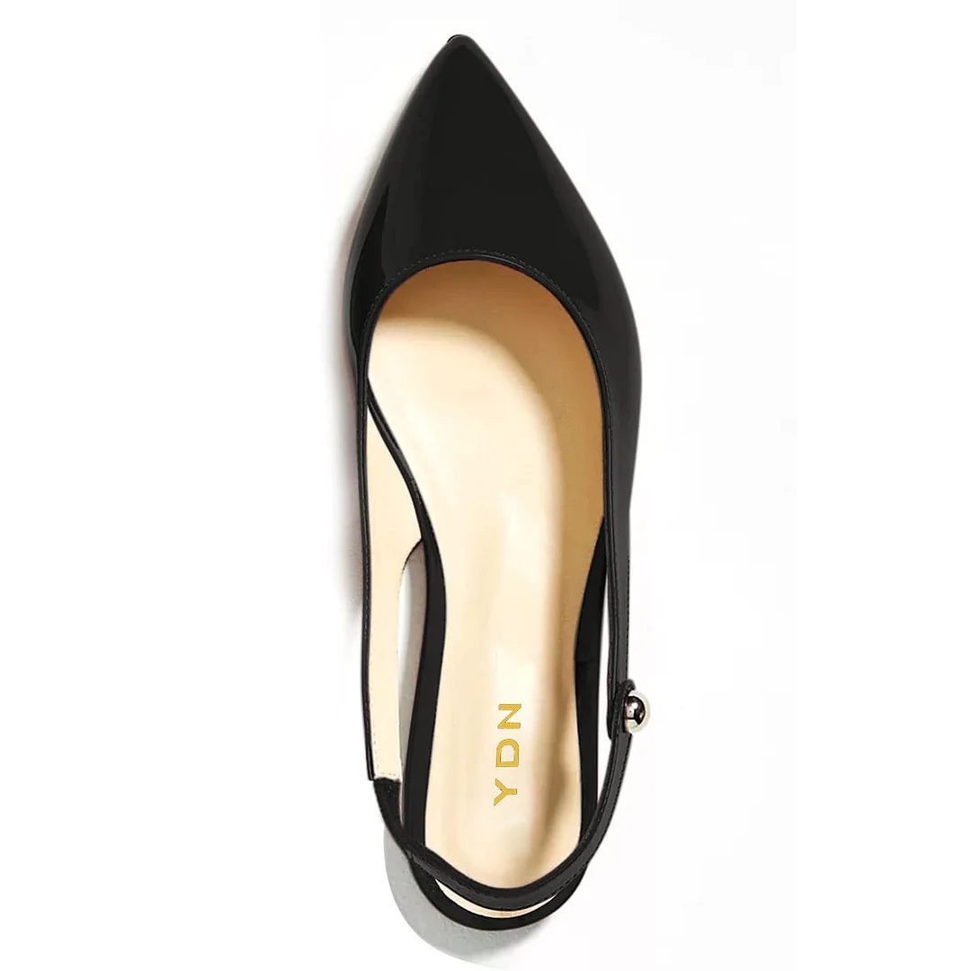 Patent Leather Pointed Toe Slingback Strappy Flat Pumps in Black