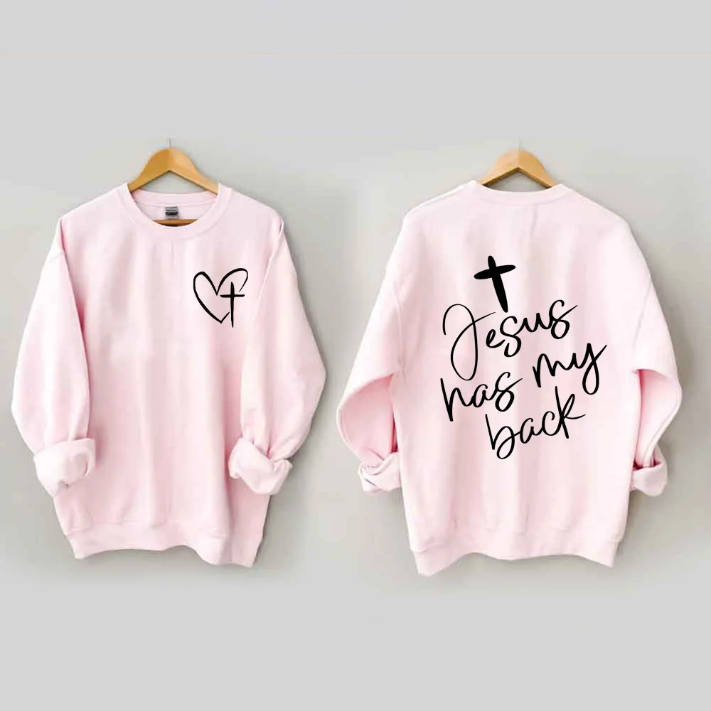 Jesus Has My Back, Heart Cross Sweatshirt