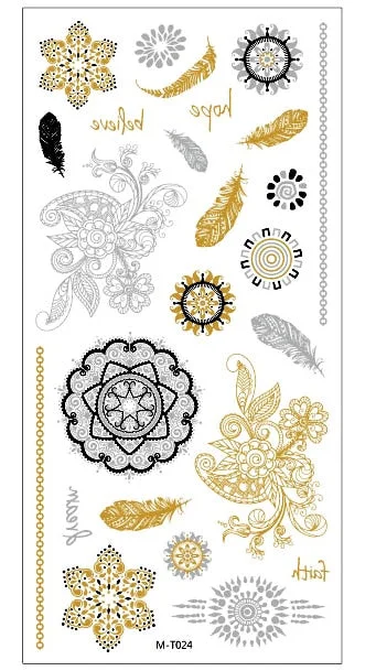 1sheet Indian Arabic body art women metallic temporary Mandala Flash Tattoos necklace sticker gold lace tatoo tatuagem maquiagem