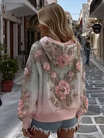 Women's Floral Printed Boho Art Casual Hooded