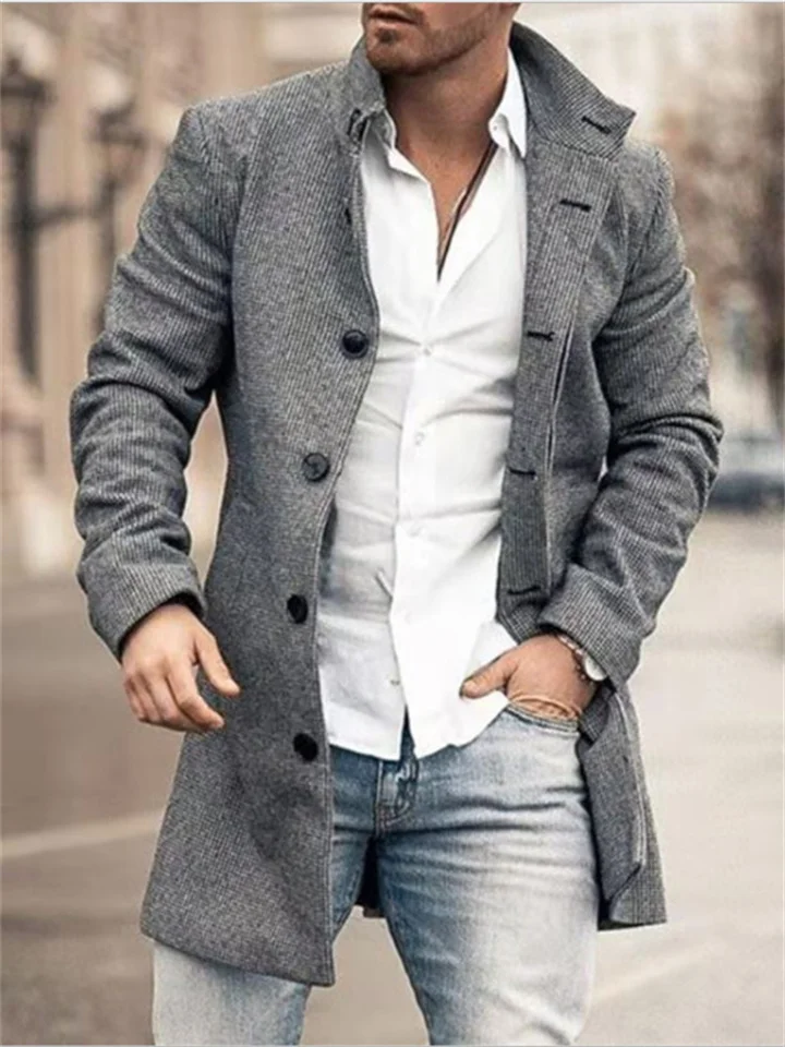 Men's Stand-up Collar Long Casual Coat Kmmey