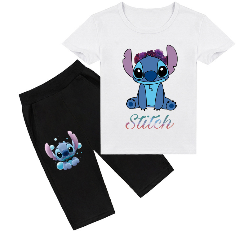 Mayoulove Stitch T-shirt Shorts Set - Adorable Summer Outfit for Kids! Perfect for Stitch fans of all ages! Trendy and comfortable! Suitable for boys and girls aged 2-10 years old. Get your Mayoulove Stitch T-shirt Shorts Set today!-Mayoulove