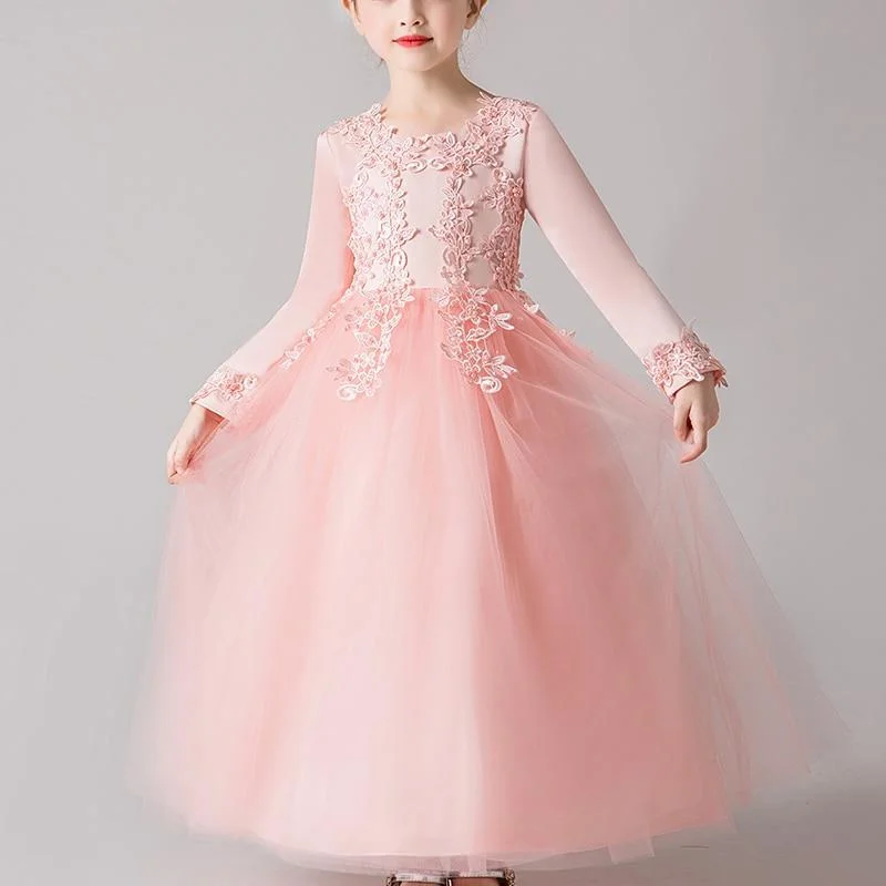 Kids Dress For Girls Wedding Party Frock Flower Gown Princess Summer Dress Children's Tutu Embroidery Beads Long Dress ck683