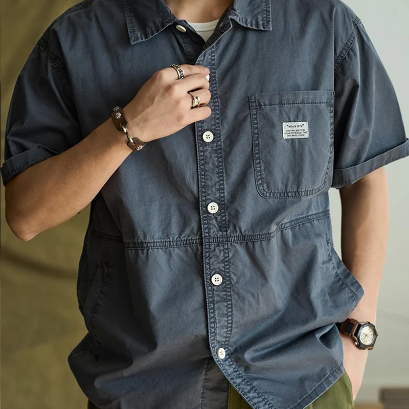 Vintage Washed Distressed Workwear Panel Shirt