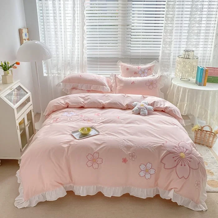 Kawaii Aesthetic Pink Sakura Bedding Set SP19367