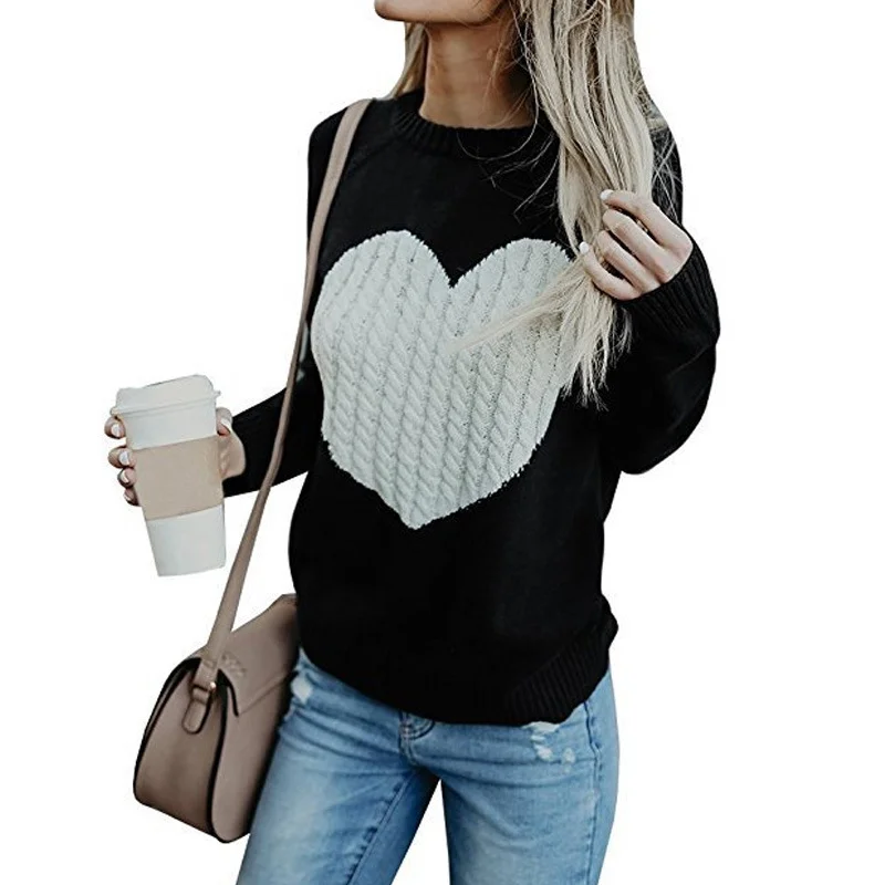Athvotar Athvotar And Winter With The New Women's Knitted Shirt Round-Neck Fashion Jacket Love Sweater Women's Clothing