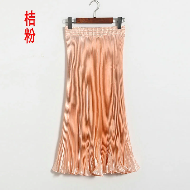 Nigikala Nigikala Luster Polyester Pressure Folded Half Skirt Original Single Long Skirt Silk Clear Silk #8035