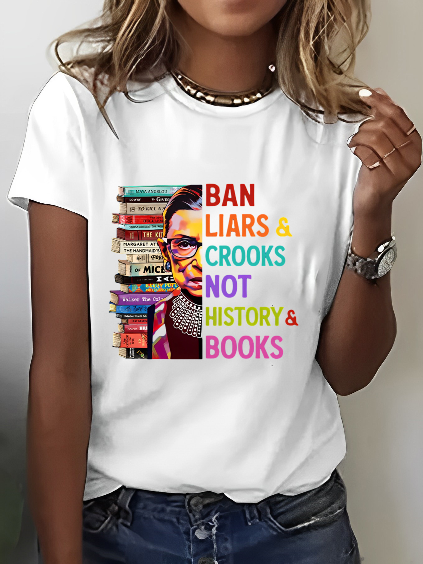 Women's Ban Liars And Crooks Not History And Books Printed T-Shirt