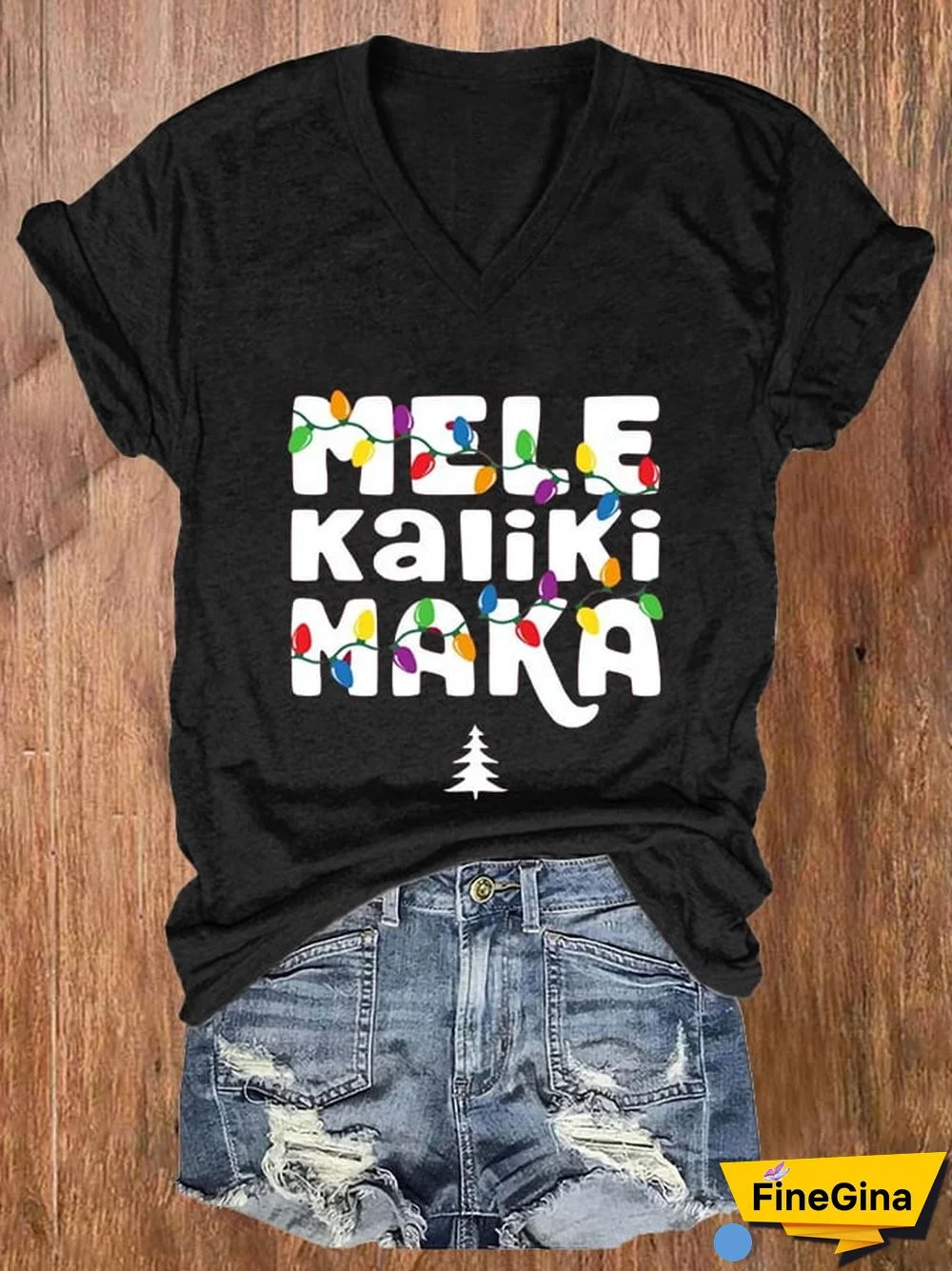 Women's Mele Kalikimaka Christmas Printed Short Sleeve T-Shirt