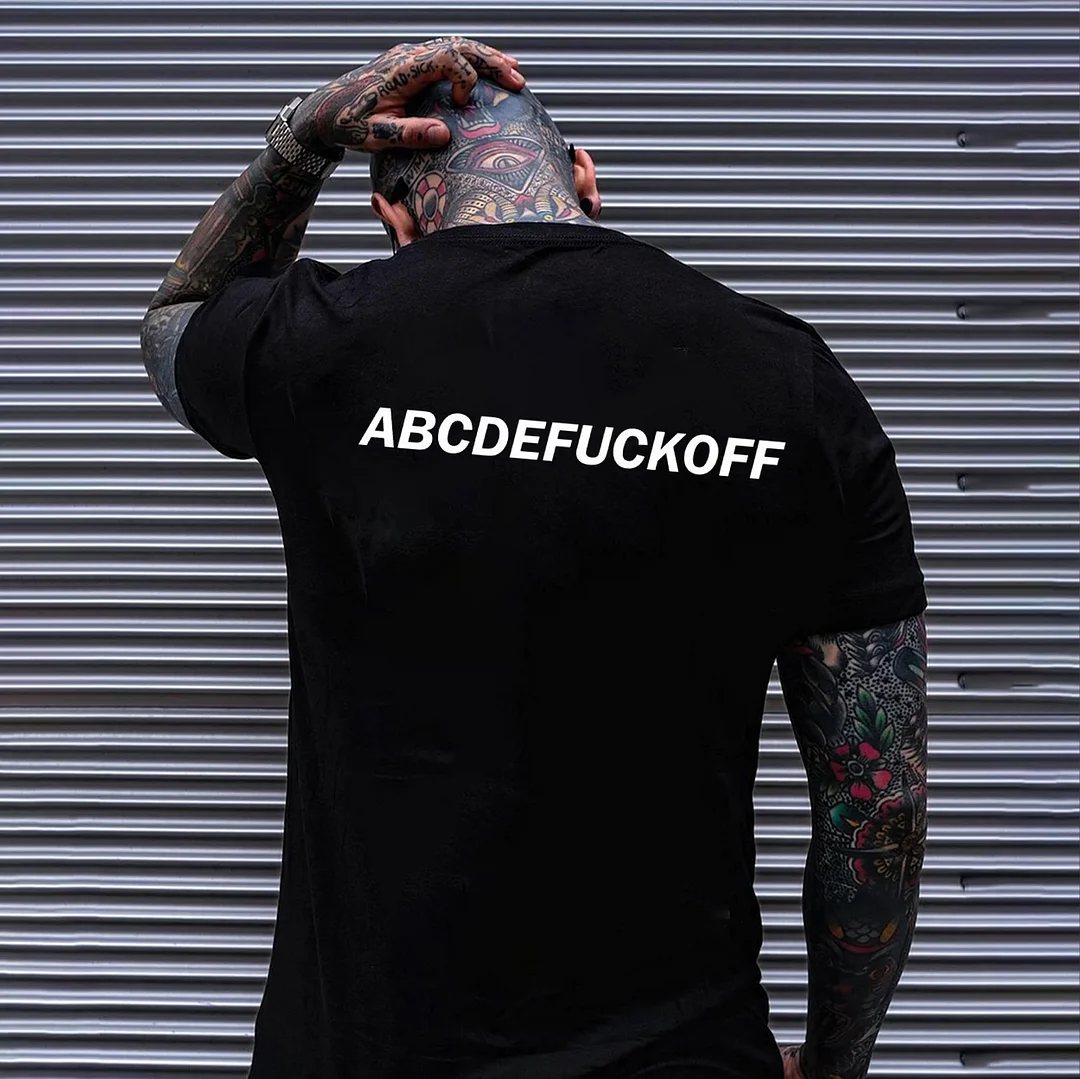 ABCDEFUCKOFF Letter Graphic Black Print T-shirt