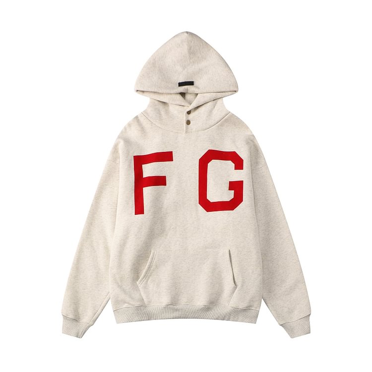 Fog Fear of God Hoodie Red with Velvet Lining Printed FG Loose Hooded Sweater