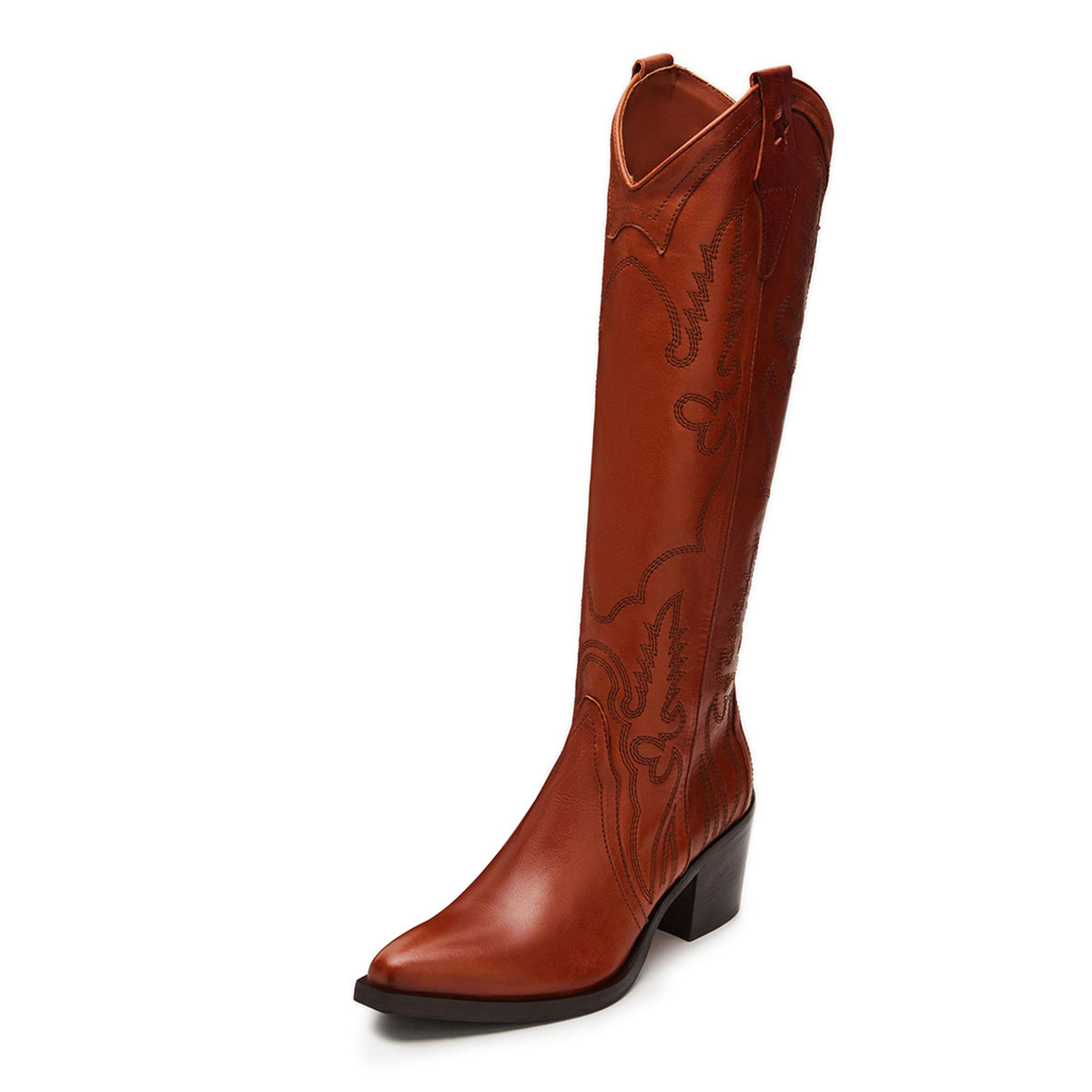 Brown Embroidered Pointed Toe Chunky Heel Zip Knee-High Cowgirl Boots Nicepairs