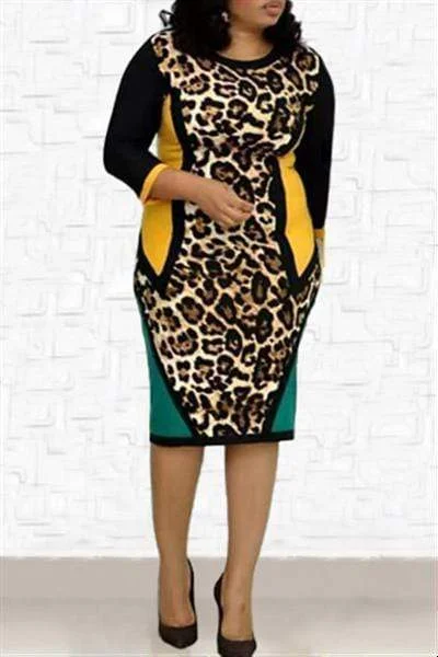 Leopard Printed Patchwork Dress