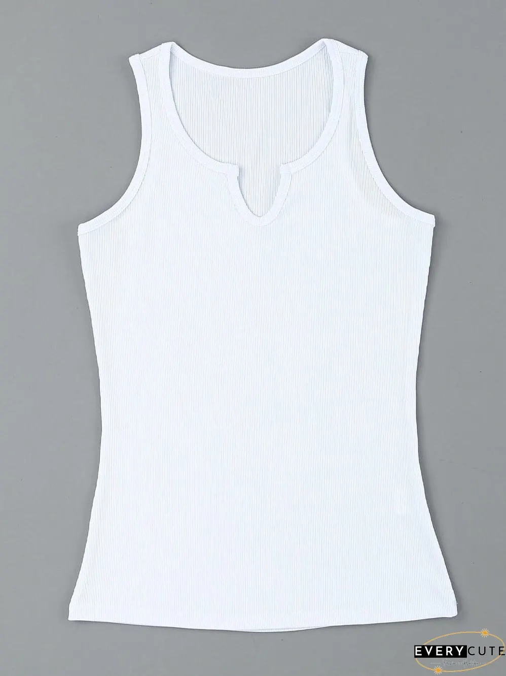 Ivory V-Neck Textured Knit Sleeveless Top