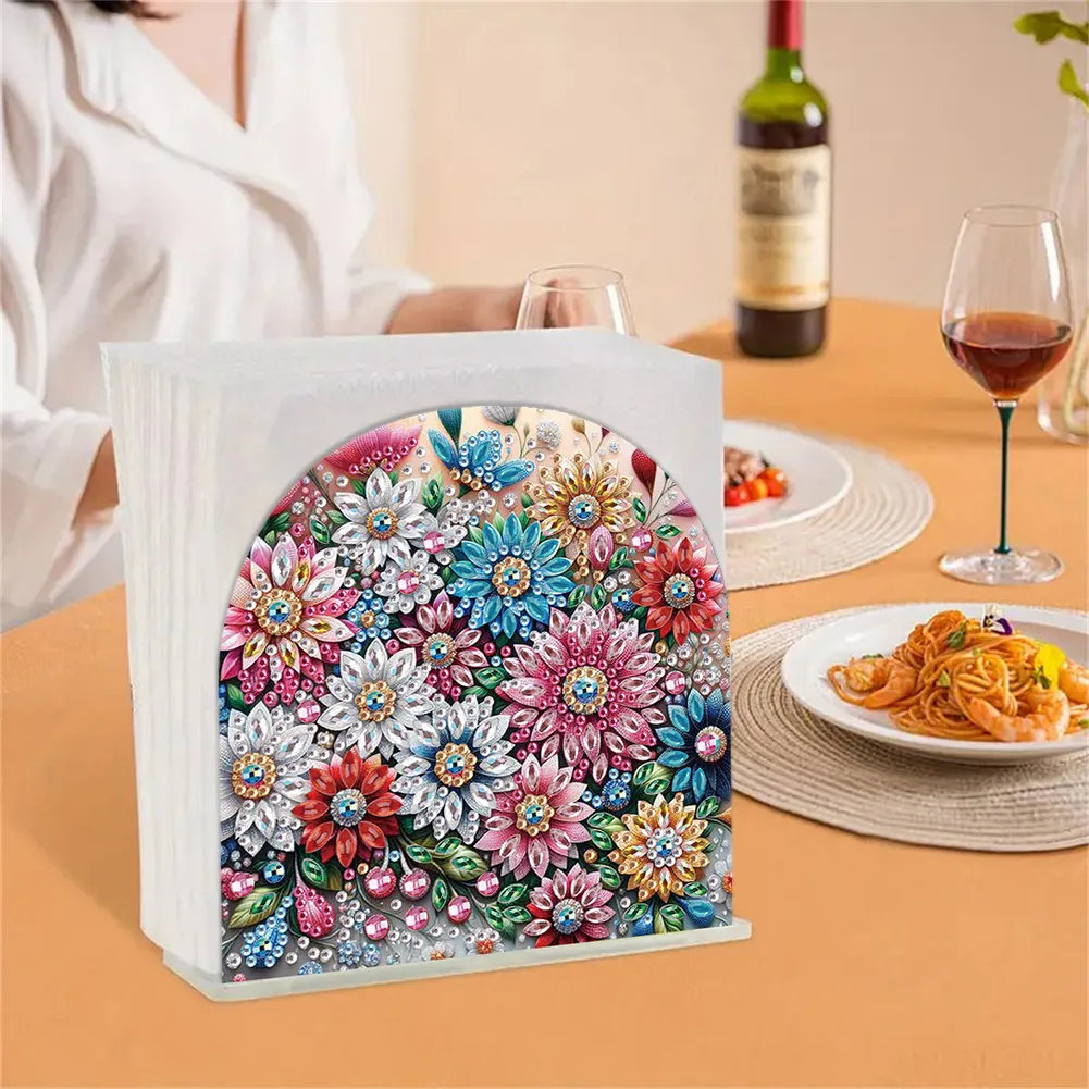 DIY Flower Cluster Acrylic Napkin Holder Diamond Painting Kit for Home Table Decor
