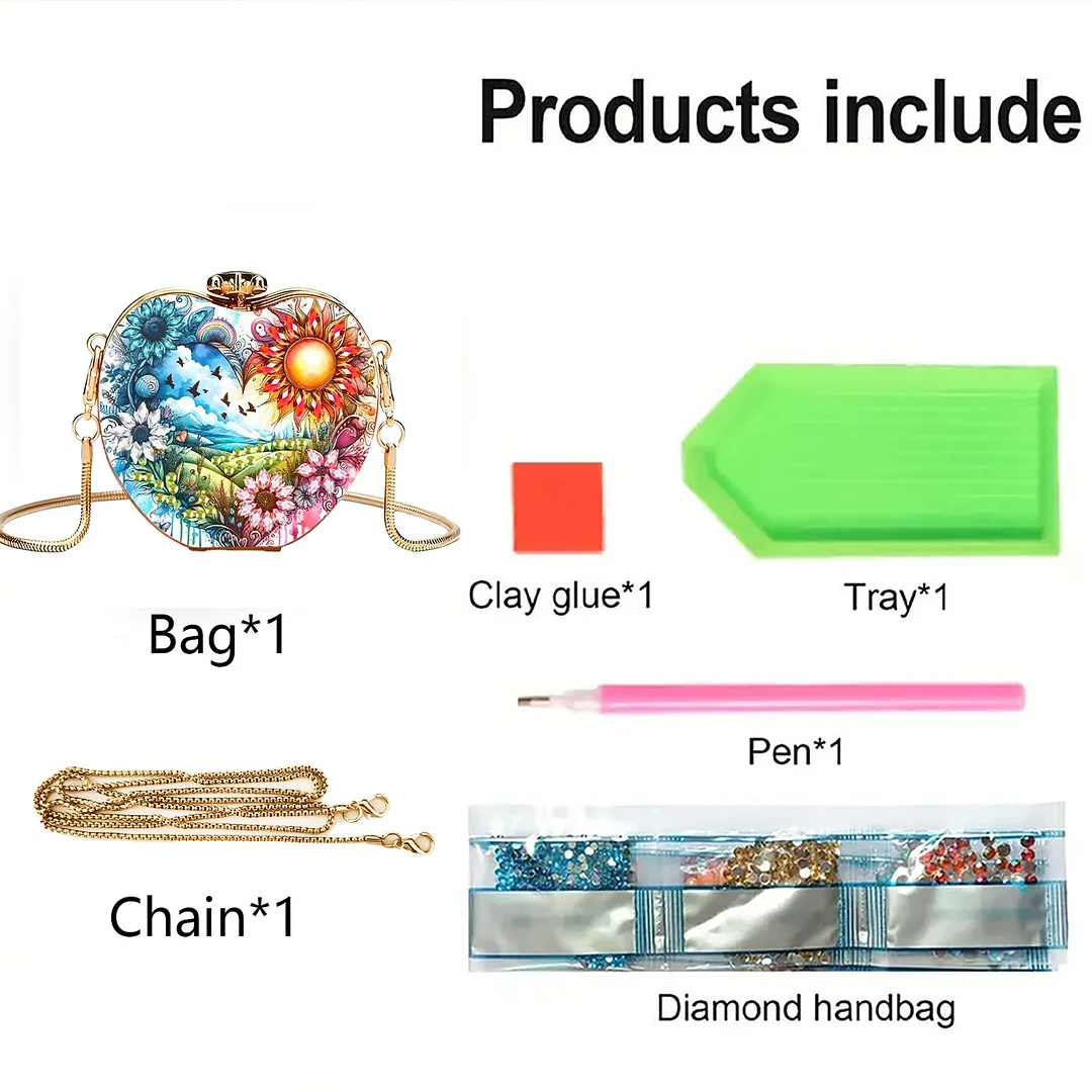 Landscapes and Flowers DIY Acrylic Love Diamond Art Painting Card Case Wallet with Chain Small Diamond Painting Crossbody Bag for Adults Women Girls Gift