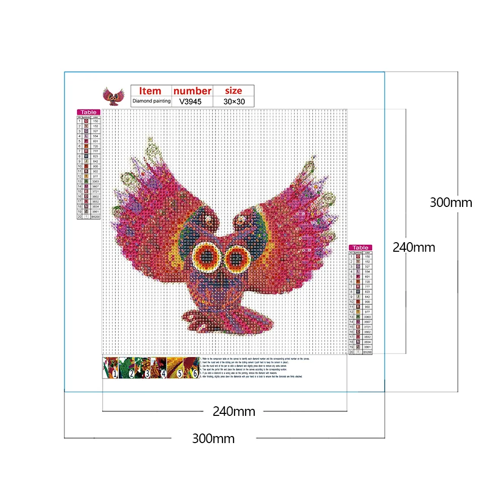 Full Round Diamond Painting 30*30cm - Owl With Spread Wings