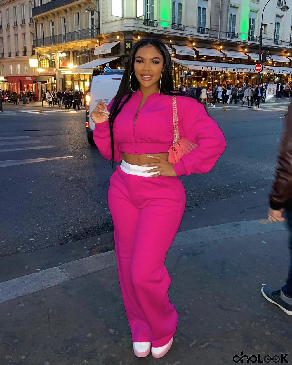 Hoodies Fleece Sexy Loose Zip Wide-Leg Pants Two-Piece Set