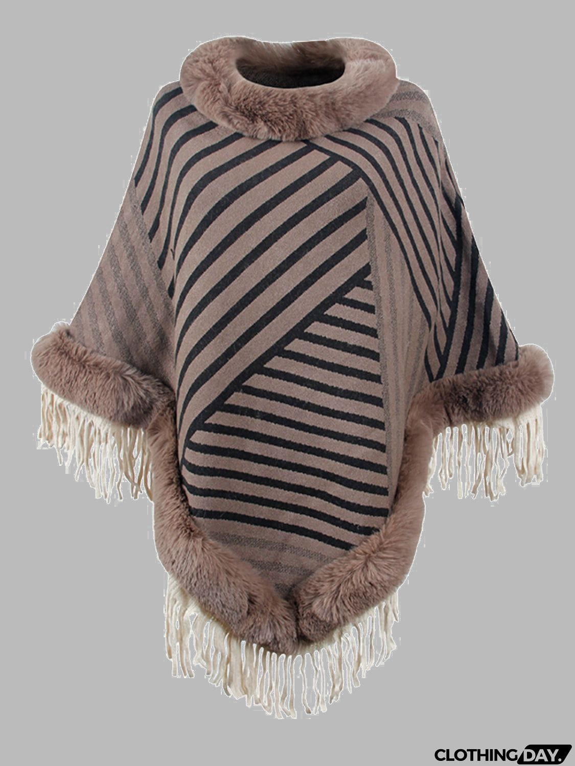 Striped Fringe Hem Poncho