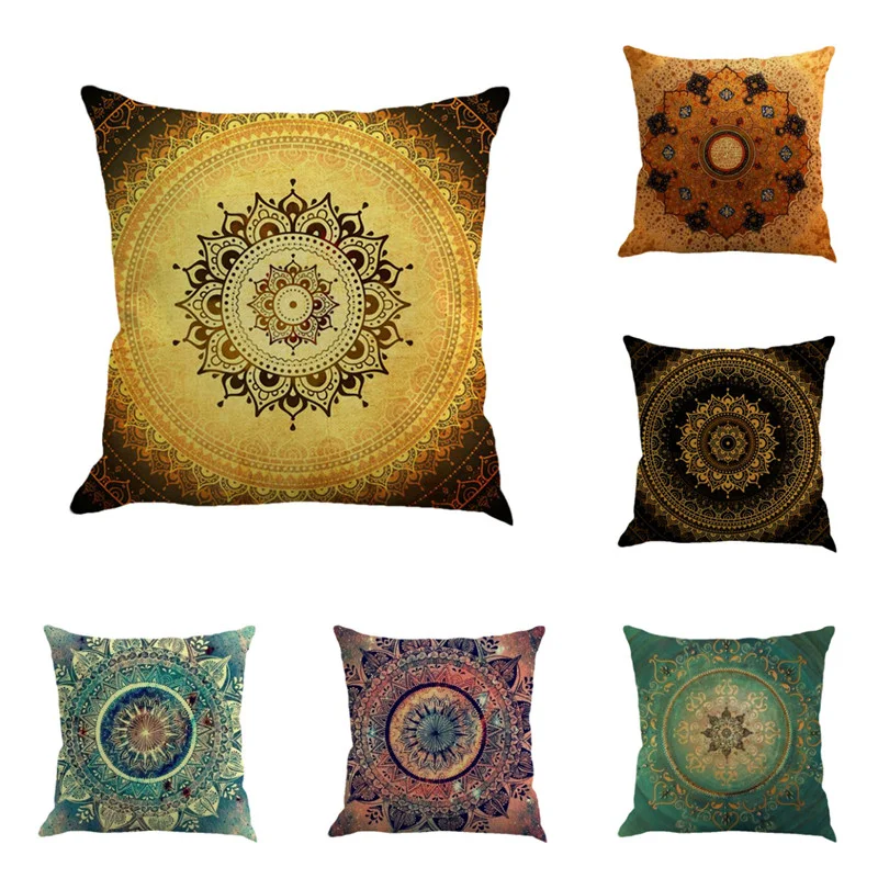 Featured Mandala Pattern Printed Flax Cushion Pillowcase