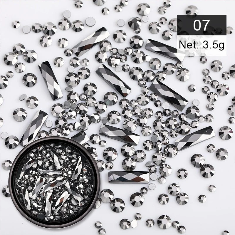 1 Box Black Colorful Mix Sized Nail Decoration Rhinestones Crystal Bling 3D Nail Art Decorations DIY Accessories Design On Nails