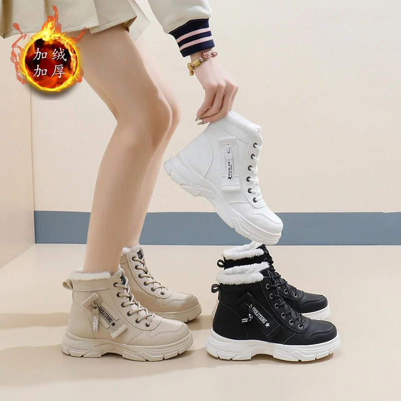 Qengg Qengg 2024 Winter Pure Color Women's Shoes With Velvet Cotton Shoes Warm High Top Platform Recreational Snow Boots Women's XQ-L951