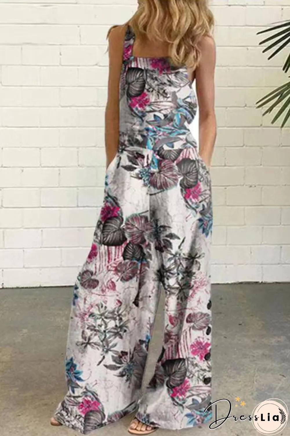 Elegant Dot Print Square Collar Straight Jumpsuits(10 Colors)