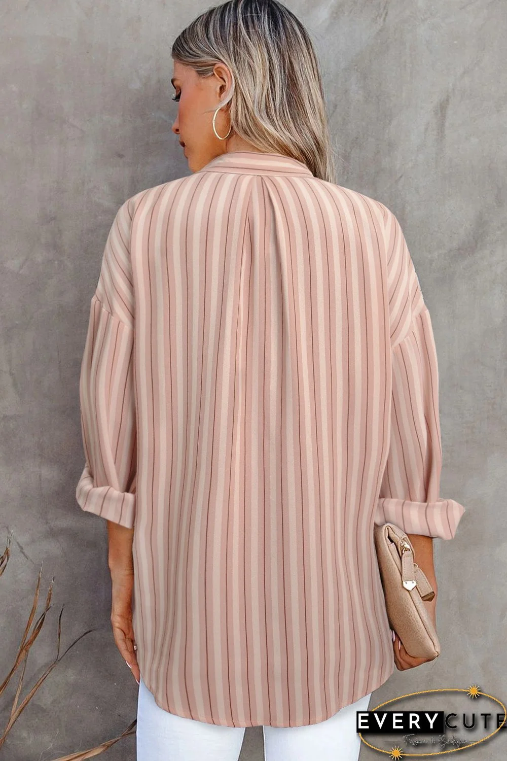 Pink Striped Buttons Closure Long Sleeve Shirt