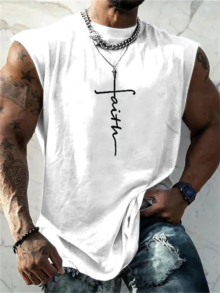 Men's Vest Top Sleeveless T Shirt for Men Graphic Faith Crew Neck Clothing Apparel 3D Print Daily Sports Sleeveless Print Fashion Designer Muscle-JRSEE