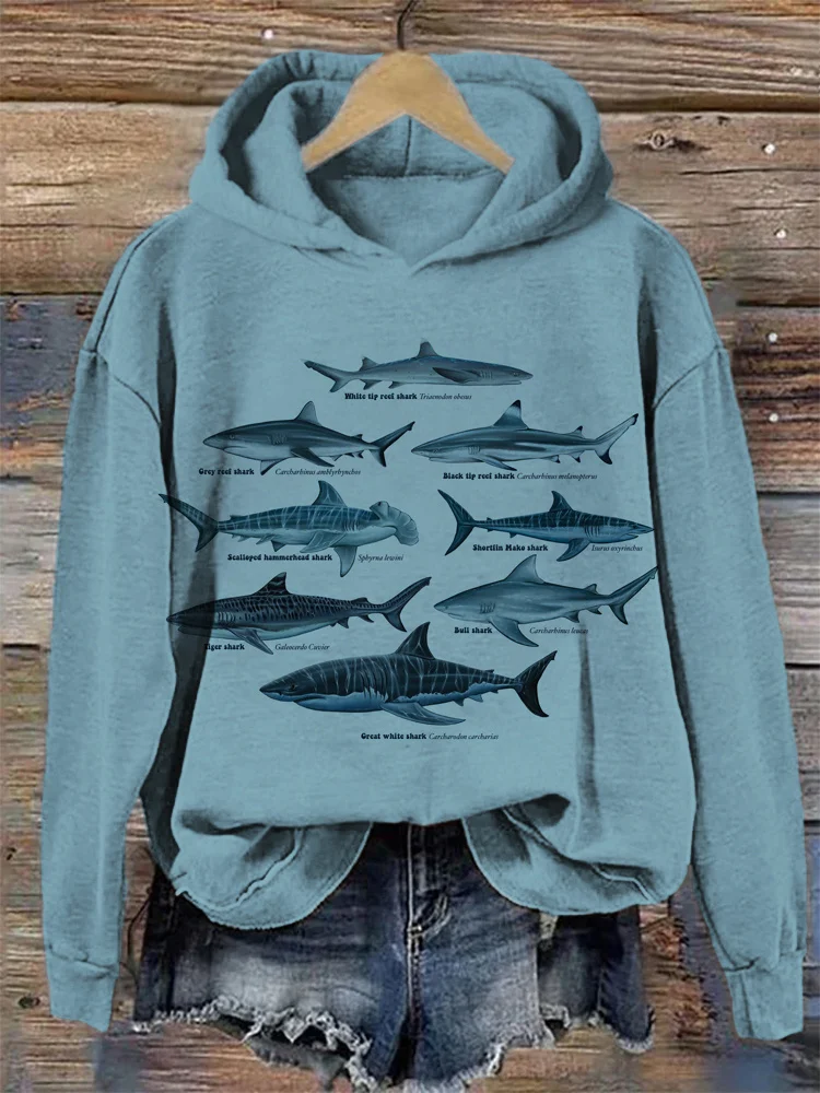 Wearshes Ocean Killer Shark Art Print Cozy Hooded Sweatshirt