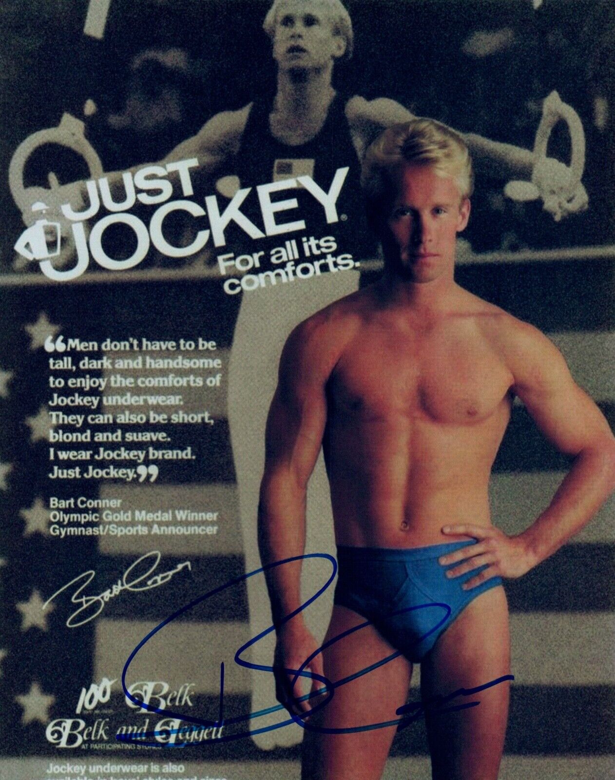 Bart Conner Signed Autographed 8x10 Photo Poster painting Jockey Model Shirtless Pose COA