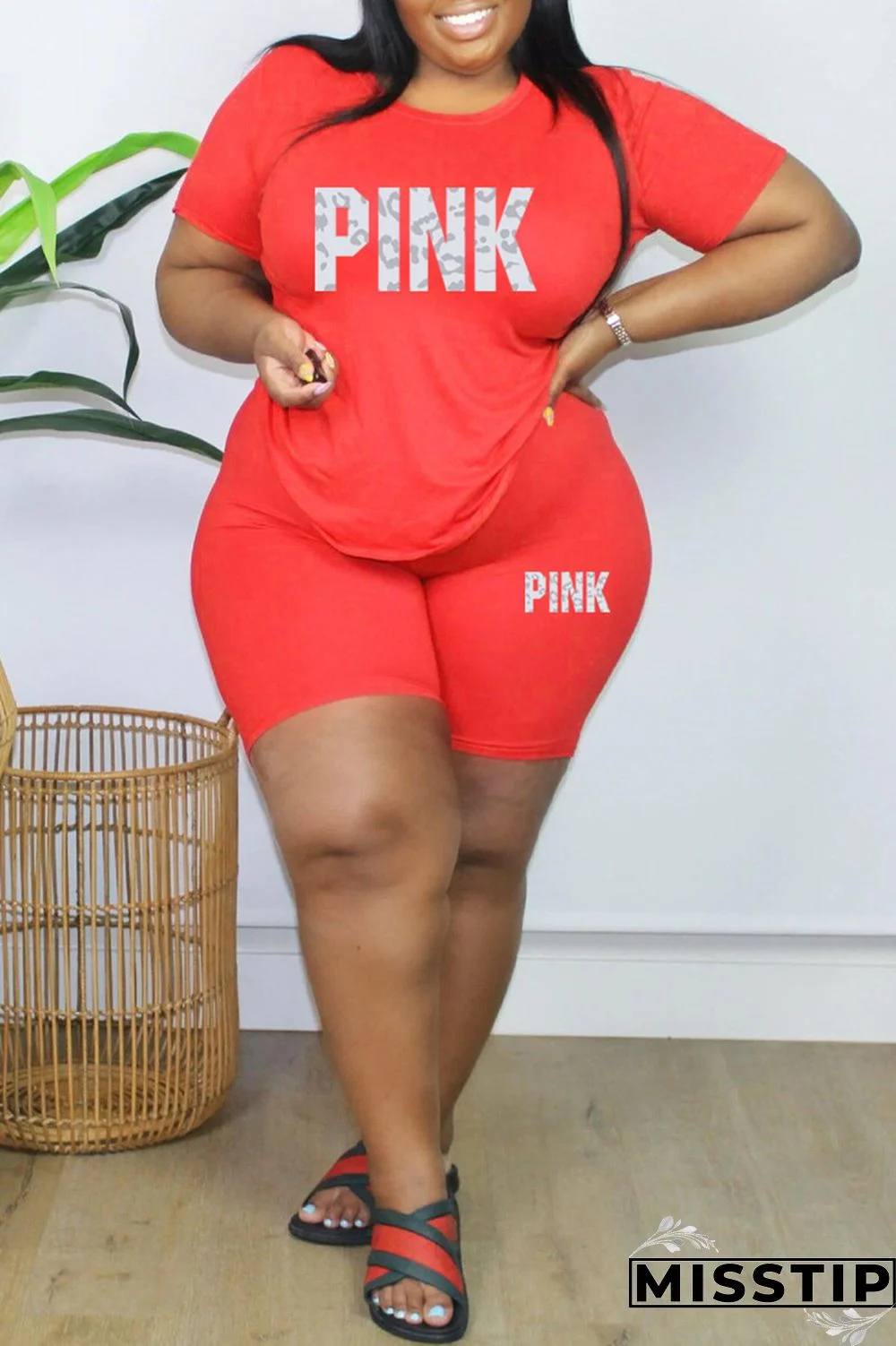 Black Fashion Casual Letter Print Basic O Neck Plus Size Two Pieces