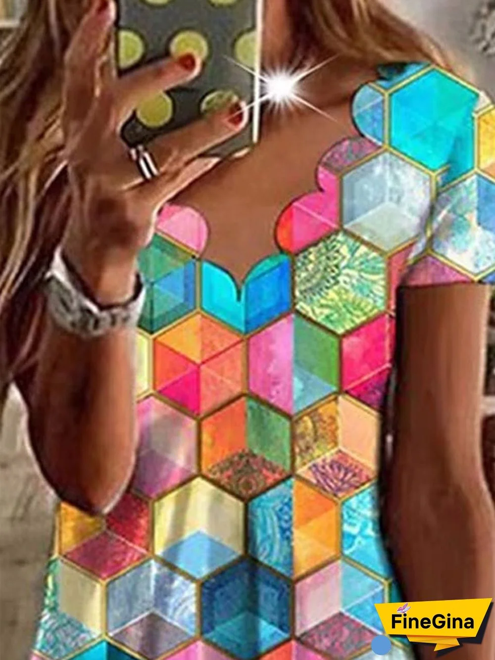 Women's Short Sleeve U-Neck Graphic Flower Printed Top