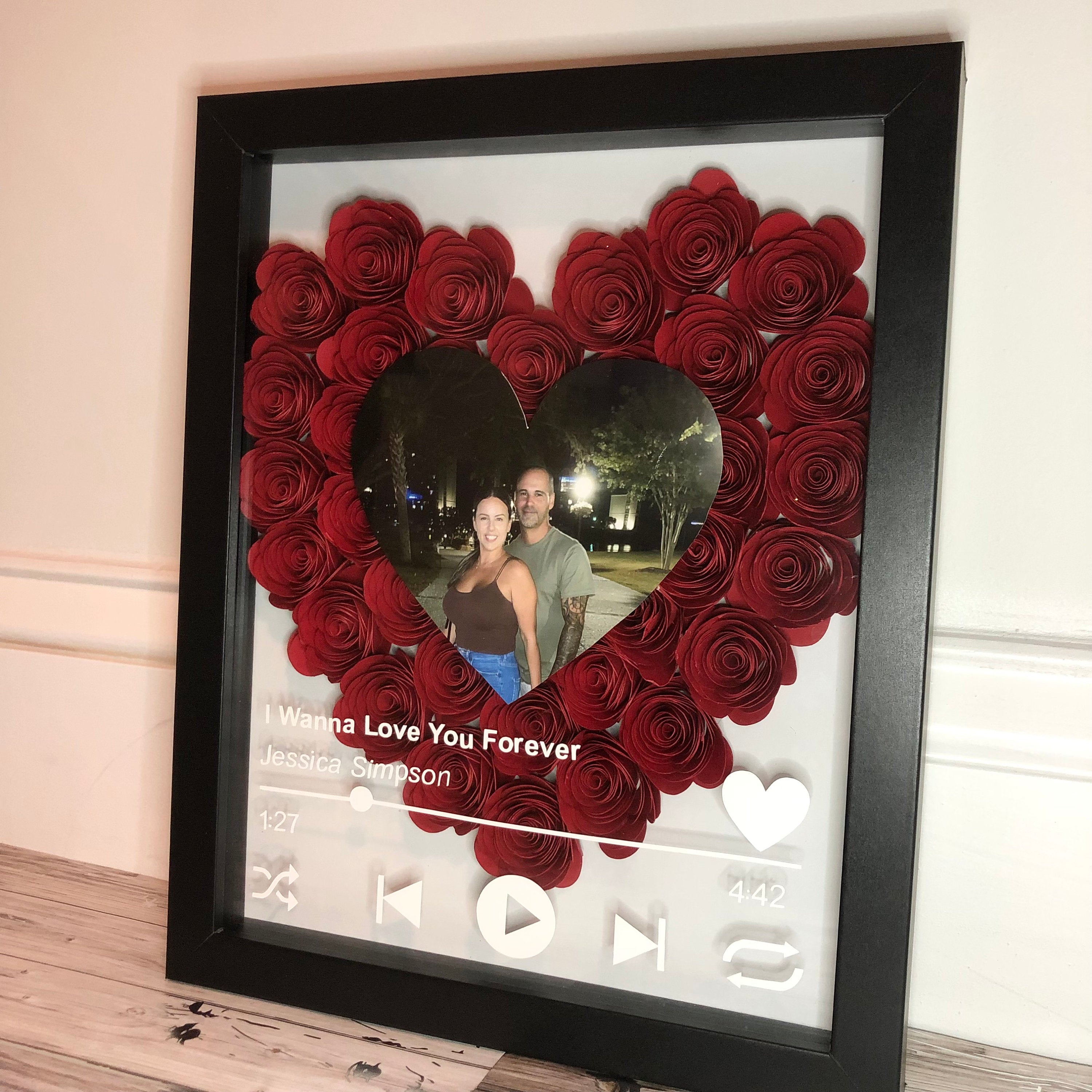 Personalized Roses Flower Shadow Box with Couple Photo for Wedding Anniversary or Valentine's Day Gift