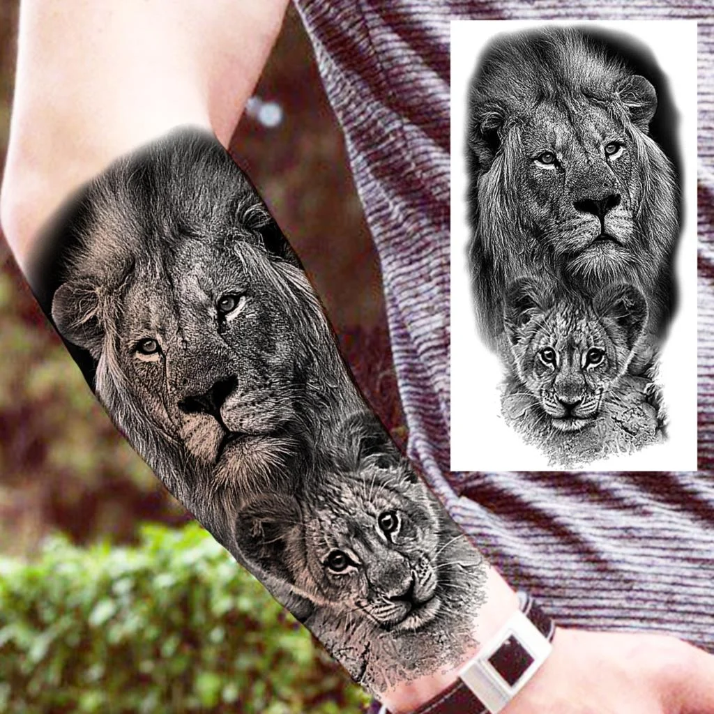 Praying Lion Cross Temporary Tattoos For Men Women Clown Wolf Tiger Flower Compass Fake Tattoo Sticker Forearm Waterproof Tatoos