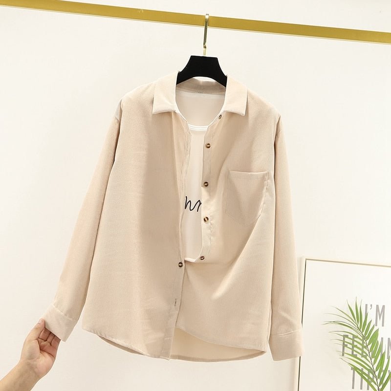 Corduroy Women Blouses Shirts Tunic Womens Tops And Blouses 2022 Womenswear Long Sleeve Clothing Button Up Down Loose White New
