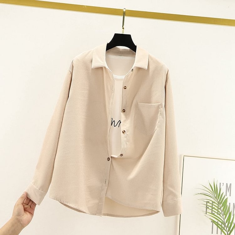Corduroy Women Blouses Shirts Tunic Womens Tops And Blouses 2022 Womenswear Long Sleeve Clothing Button Up Down Loose White New