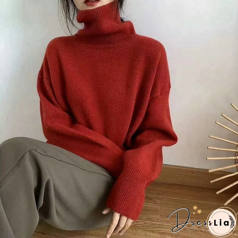 Fall TurtleNeck Cashmere Sweater Women Korean Style Oversized Warm Knitted Pullovers Winter Fashion Outwear Female Jumpers