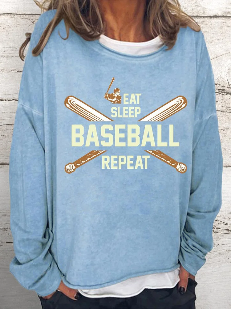 Eat Sleep Baseball Repeat Women Loose Sweatshirt-Annaletters