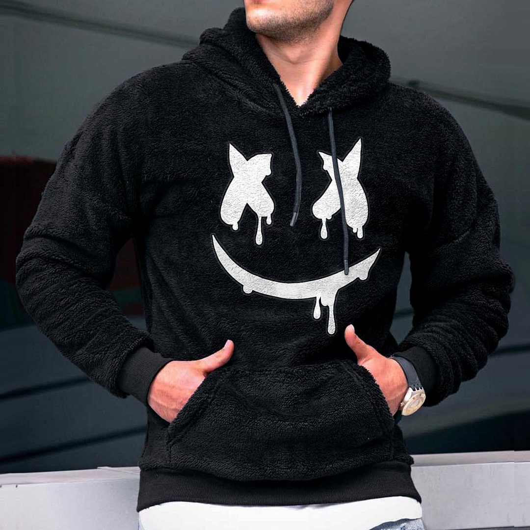 Smiley Embroidered Lamb Velvet Hooded Sweatshirt、、URBENIE