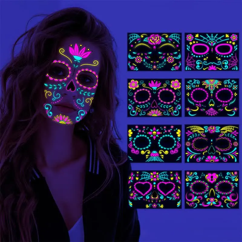 8 Sheets Halloween Funny Luminous Temporary Tattoos Stickers